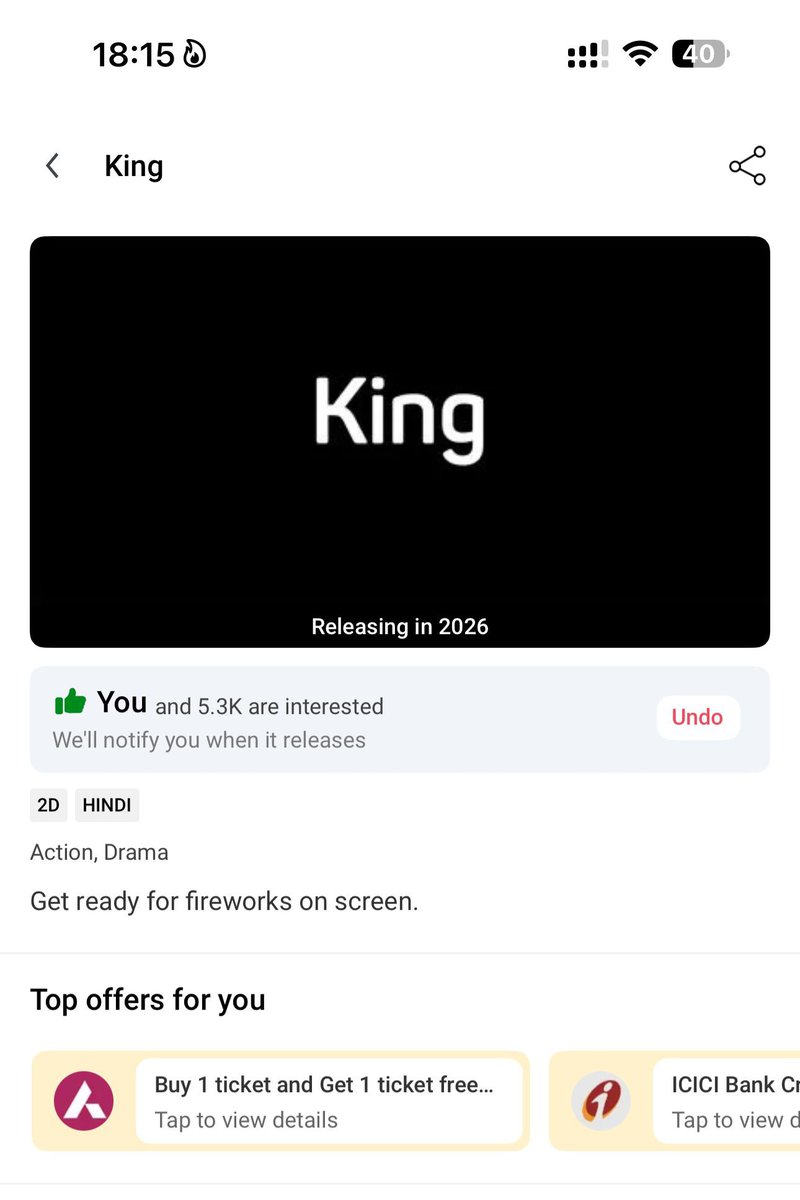 GSwami0011's tweet image. This is insane....no official announcement and still #King is on fire on BMS 🔥🔥🔥🔥🔥

in.bookmyshow.com/movies/mumbai/…