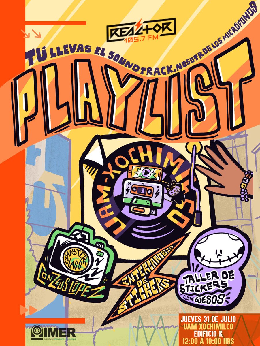 Reactor105's tweet image. Tú pones la #Playlist y Reactor los micrófonos ⚡️🎙

Este 31 de julio de 12 a 18 hrs vamos a transmitir desde la @uamx, así que cáiganle a poner su rola favorita en el 105.7 FM. Además habrá una master class, taller e intercambio de stickers y otras sorpresas 

#GeneraciónR 🔥