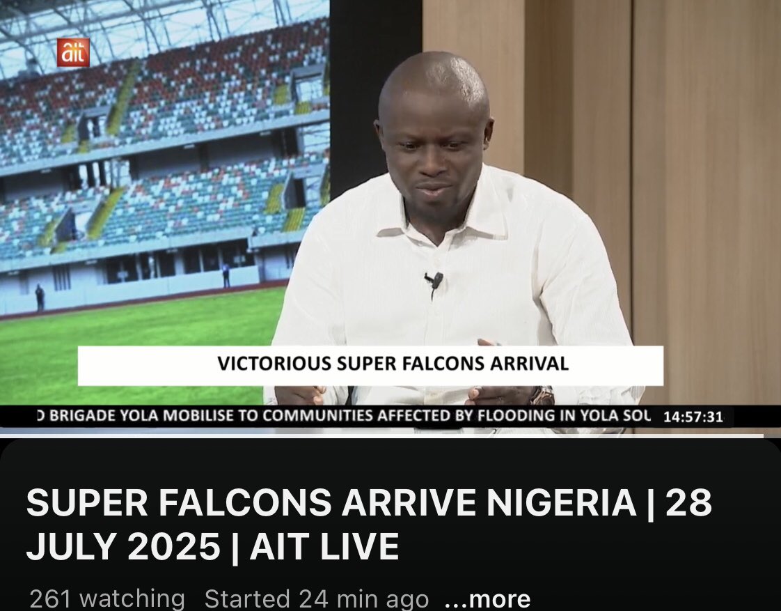 MrAlaboRoland's tweet image. Couldn’t make it to the airport, to welcome our victorious @NGSuper_Falcons , but I made it to the studios of @AIT_Online to give an in-depth analysis of how the girls performed!! Watch full video : youtube.com/live/wgNhlU81f…