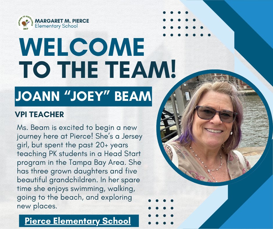 MMPTurtles's tweet photo. We want to give a huge shout out of welcome to Ms. Beam, our VPI Preschool Teacher! #PiercePride https://t.co/nTBhyPjitj