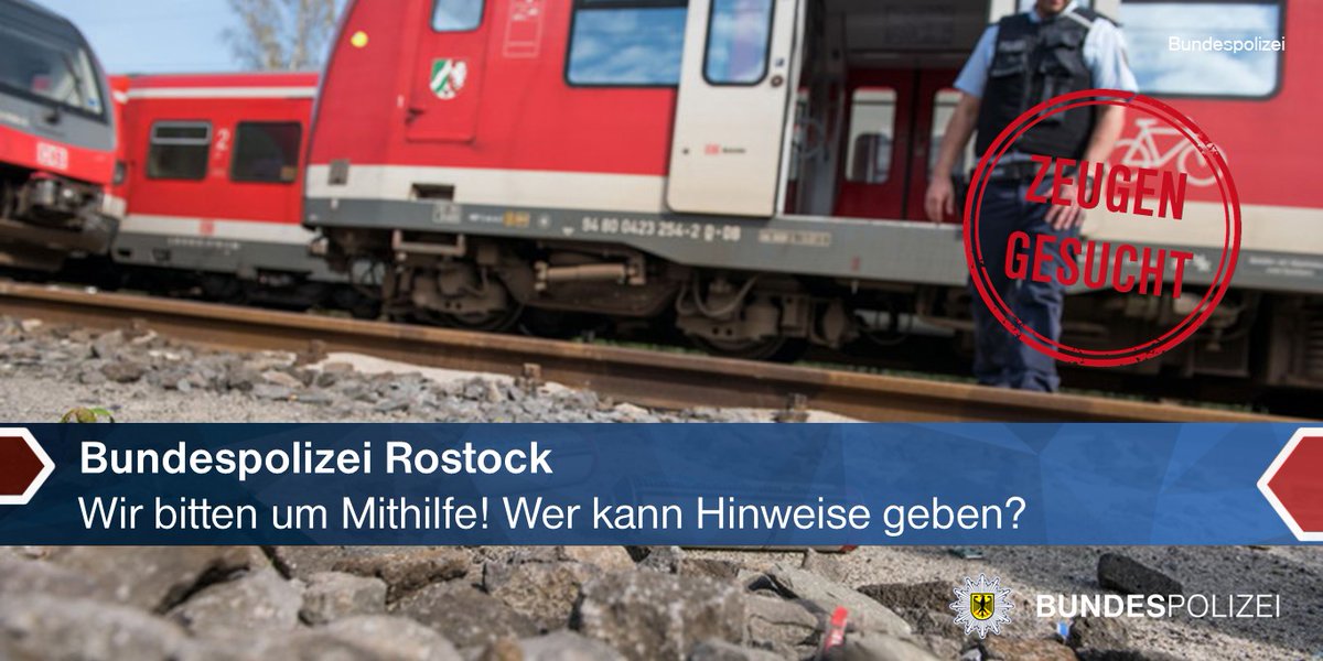 #Zeugenaufruf

In der Abstellanlage Platter Kamp in #Wismar wurden zwei Reisezugwagen mit 90 m² Graffiti besprüht. Wer hat in der Nacht vom 25. auf 26.07.2025 Verdächtiges beobachtet?

Hinweise an die #Bundespolizei #Rostock: 0381/2083-1111/-1112!

Mehr ➡️presseportal.de/blaulicht/pm/5…