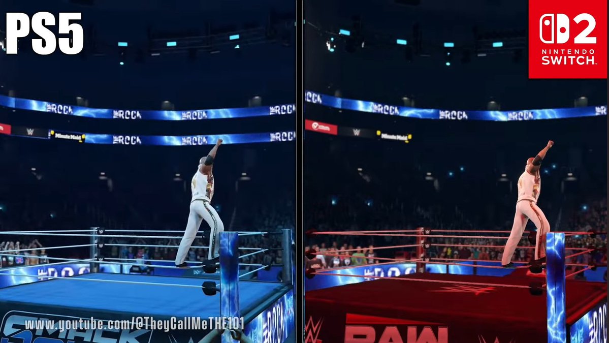 GamerStyle1980's tweet image. No huge cuts they say, well just a few seconds into the video you can already see reflections, shadows, lighting and banners are missing you can also see the Switch 2 runs a lower resolution