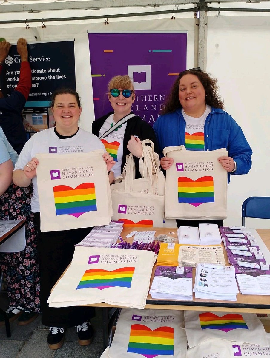 NIHRC's tweet image. NIHRC staff took part in @belfastpride on Saturday, with a stall at Pride Village 🌈
Thank you for talking to us about our work protecting and promoting human rights!
