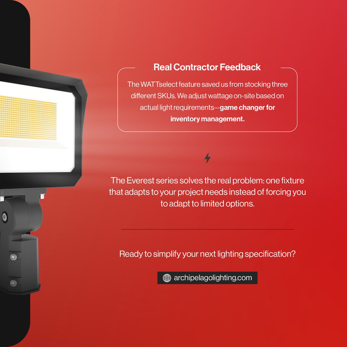 ArchipelagoLED's tweet image. From car lots to campuses, the LFLD Everest delivers lighting that works anywhere. 💡🔧
With WATTselect tech &amp;amp; built-in photocell, it&apos;s the real MVP for outdoor pros.
#FloodLighting #ContractorLife
