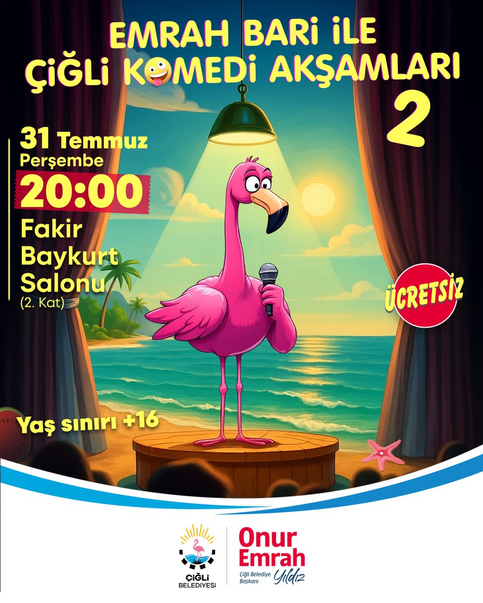 Şehrin stresinden uzaklaşmak, bol bol gülmek ve keyifli bir akşam geçirmek için Emrah Bari'nin eğlenceli sunumuyla gerçekleşecek bu ücretsiz stand-up gösterisine davetlisiniz.

📆 31 Temmuz Perşembe
🕖 20.00
📍 Çiğli Belediyesi, Fakir Baykurt Salonu (2. Kat)