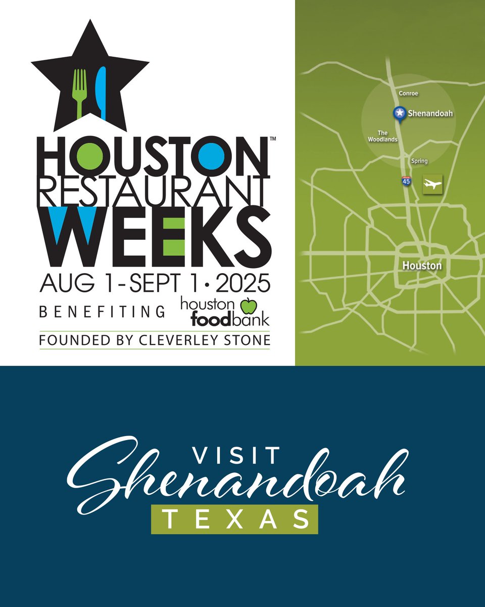 Houston’s premier foodie event returns August 1–September 1, 2025!

Read more about Shenandoah restaurants participating in this year's Houston Restaurant Week - visitshenandoahtx.com/CivicAlerts.as…