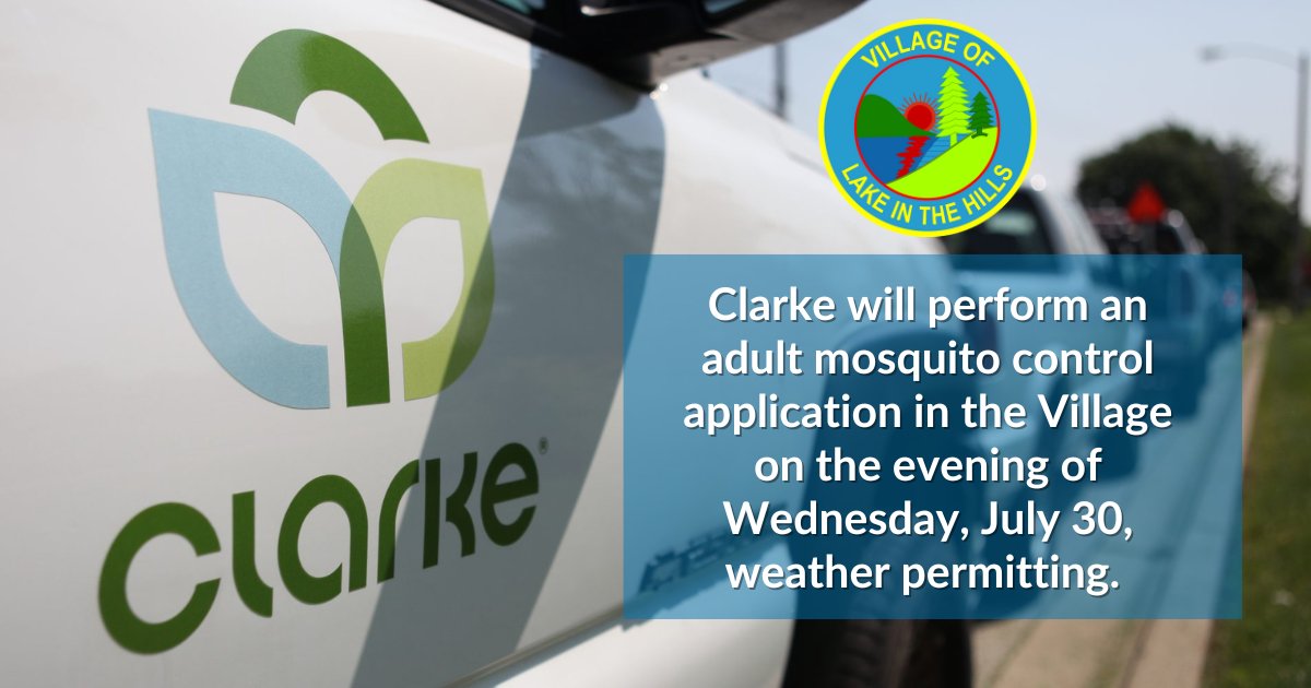 ⚠️ Clarke will perform an adult mosquito control application in the Village on the evening of Wednesday, July 30, weather permitting.
