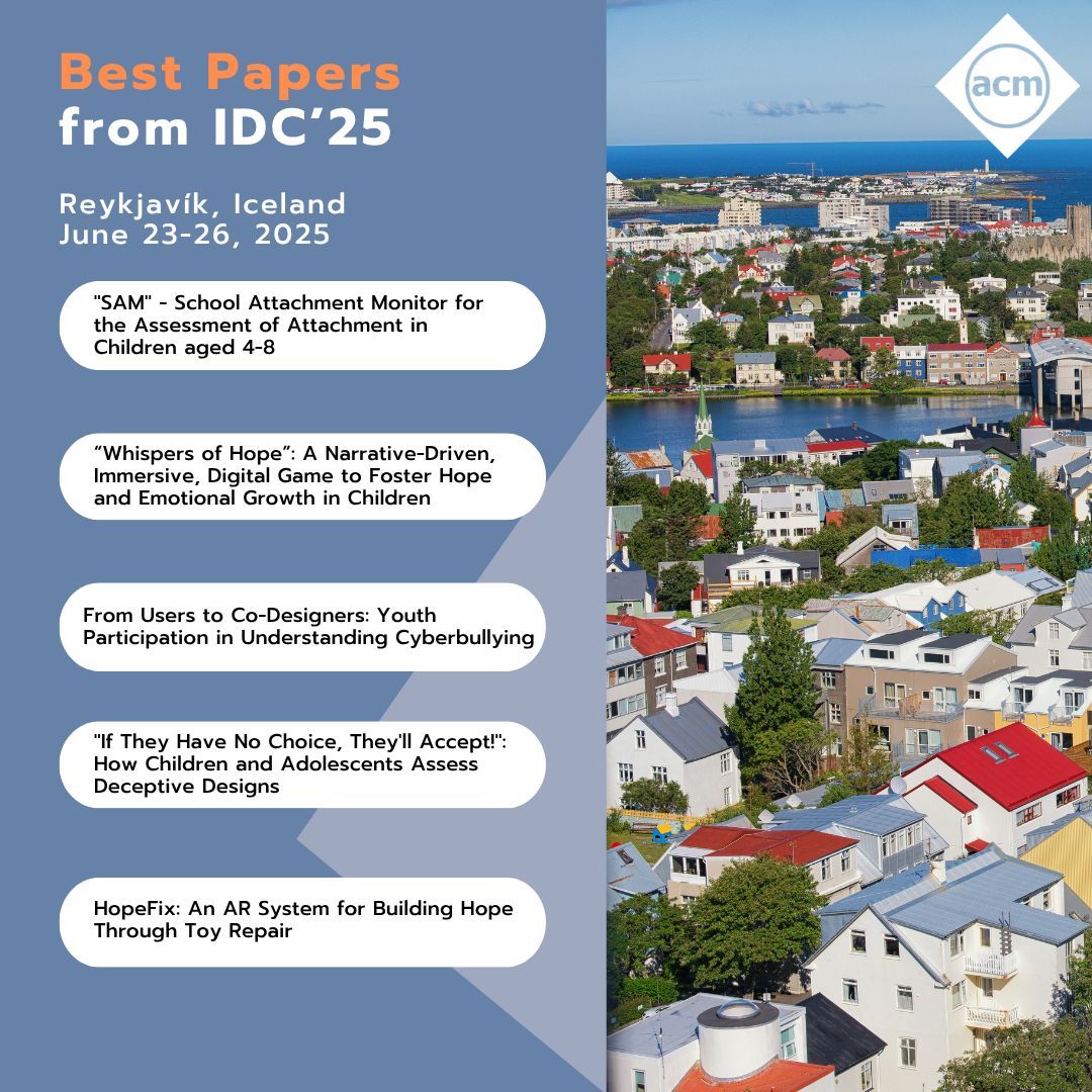 ACMDL's tweet image. Congratulations to all the incredible minds recognized at #IDC25 for their outstanding research! Keep pushing boundaries and shaping the future of technology! Check out the Best Papers here: acm.org/conferences/be…