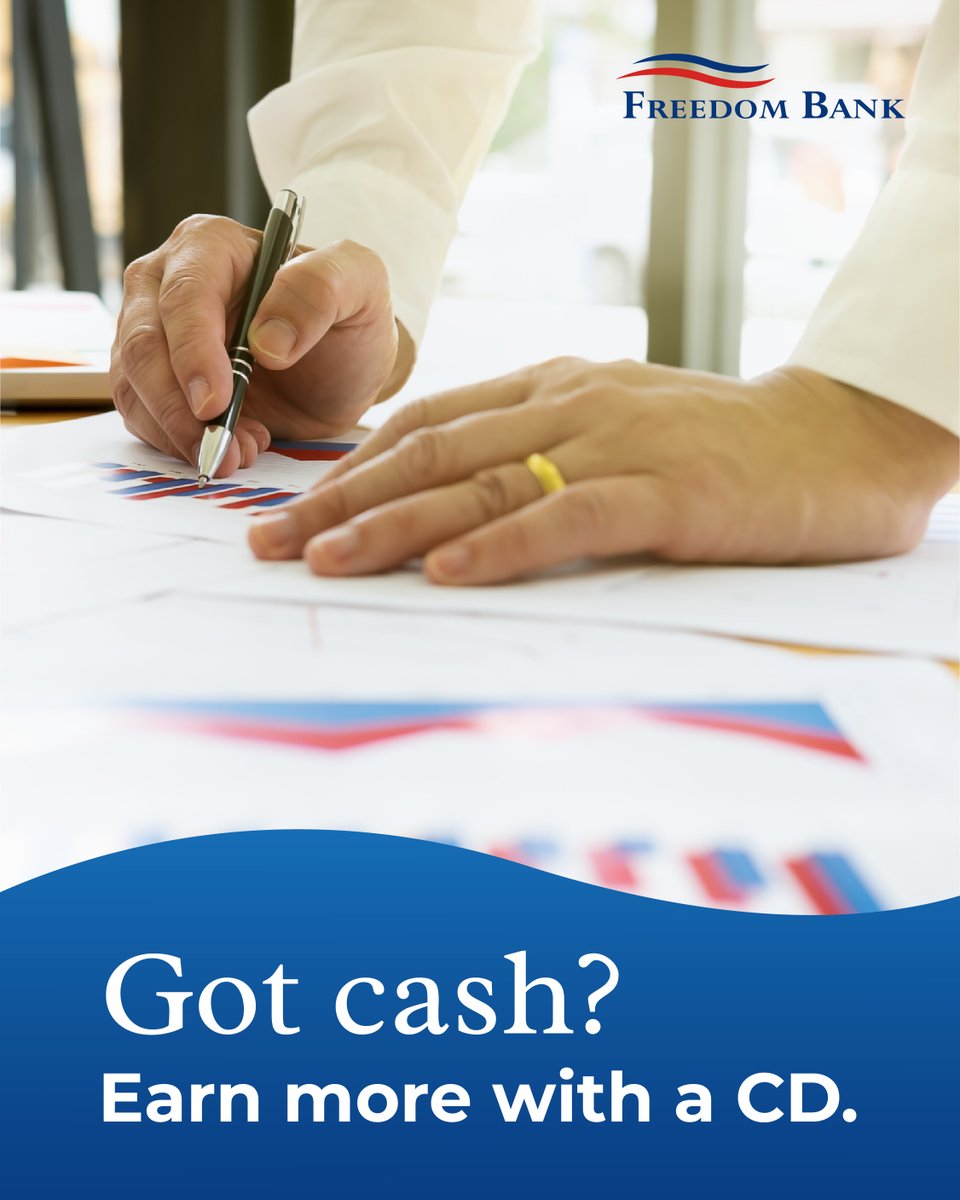 FreedomBankNJ's tweet image. Now’s the time to ask: Could your savings be working harder?

Certificates of Deposit (CDs) offer fixed, predictable returns—and with competitive rates. Locking in a solid CD can be a smart, low-risk move.
fbnj.com/some-of-the-hi…
#SavingsTips #CDRates #NJFinance