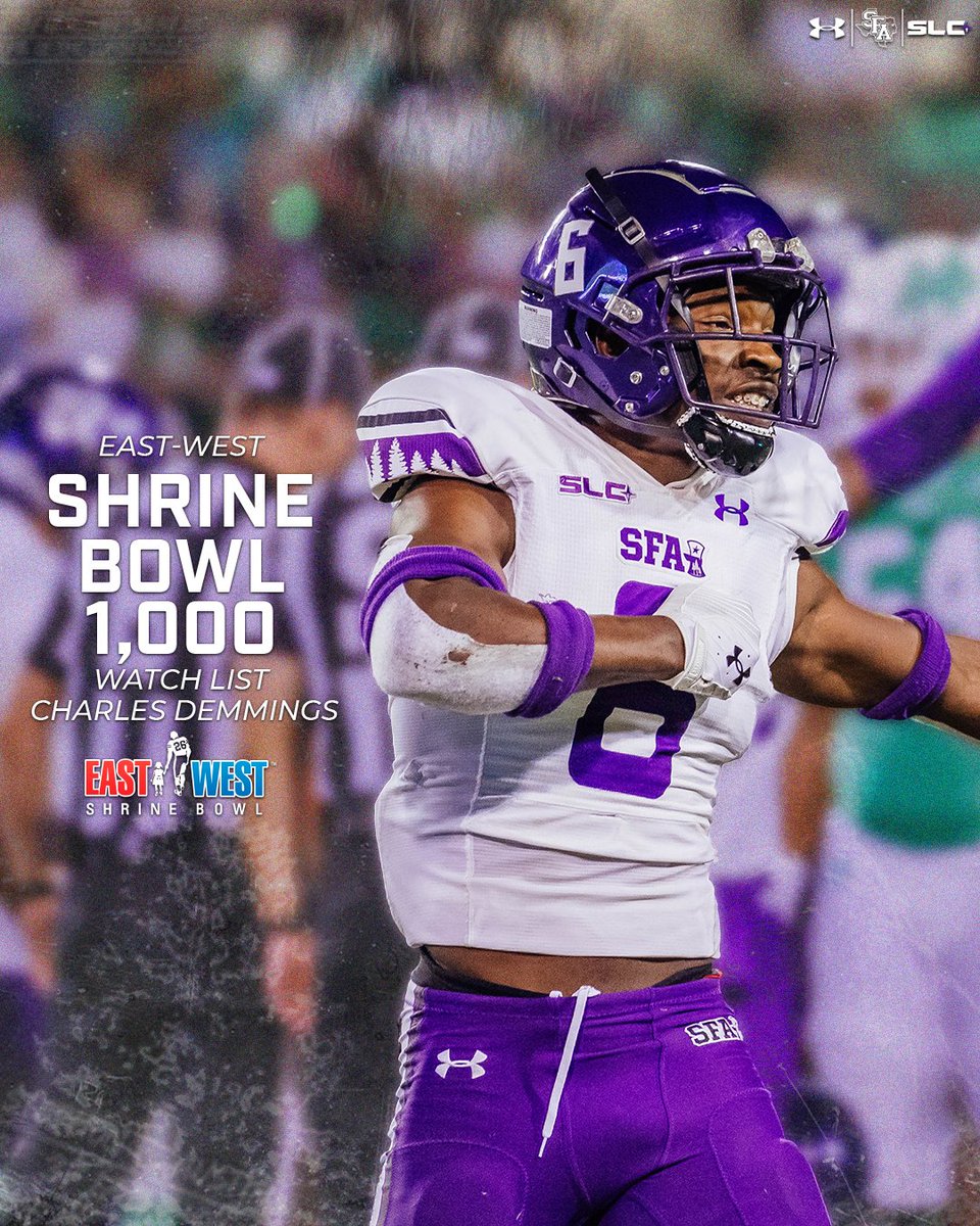 Lumberjack Football (@sfa_football) on Twitter photo Congratulations, <a href="/freecharlieee/">Charles Demmings</a>, on being named to the Shrine Bowl 1,000 Watch List!
#AxeEm x #EastTexasTough Congratulations, <a href="/freecharlieee/">Charles Demmings</a>, on being named to the Shrine Bowl 1,000 Watch List!
#AxeEm x #EastTexasTough