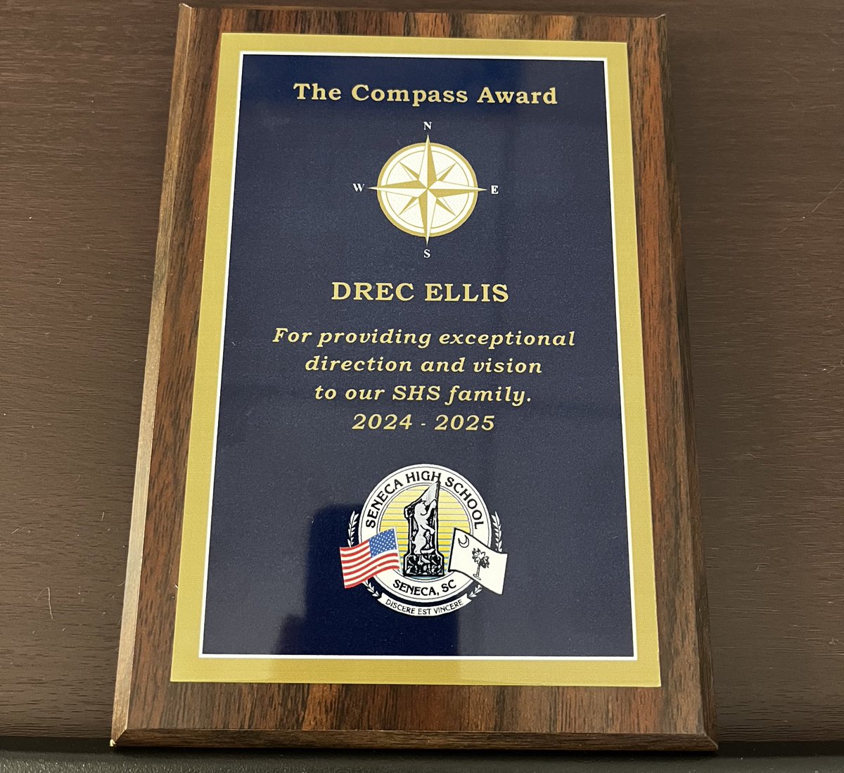 Honored to receive The Compass Award this morning during our first faculty meeting of the school year! Grateful to be recognized by my peers and colleagues. Looking forward to another year of growth and impact 🏁