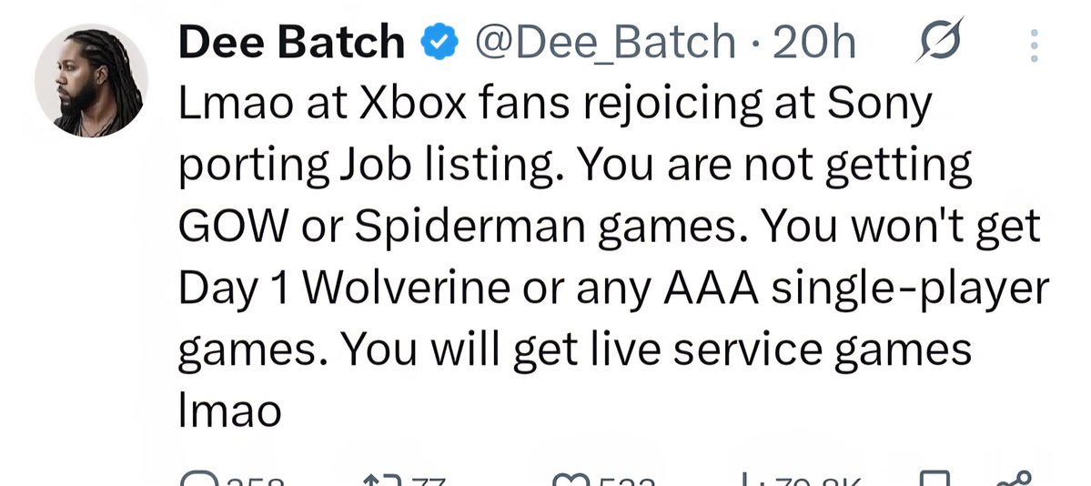 GamerStyle1980's tweet image. These idiots don't understand, Sony hasn't blocked their games from being streamed on Xbox and are Sony really going to be happy while other companies make money of their back?
The full slate is incoming, Sony know what they're doing "just 4 games"