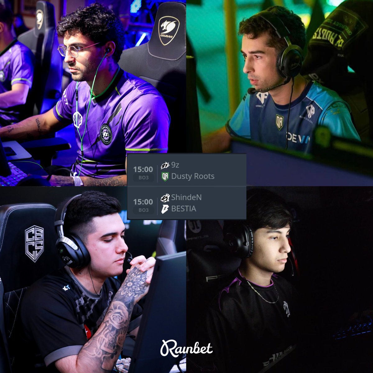 infocsarg's tweet image. Desde las 15:00 hs estos 4 equipos se juegan 2 cupos a BLAST Rising Sudamérica.
9Z vs DUSTY ROOTS
BESTIA vs SHINDEN
Los partidos son BO3.