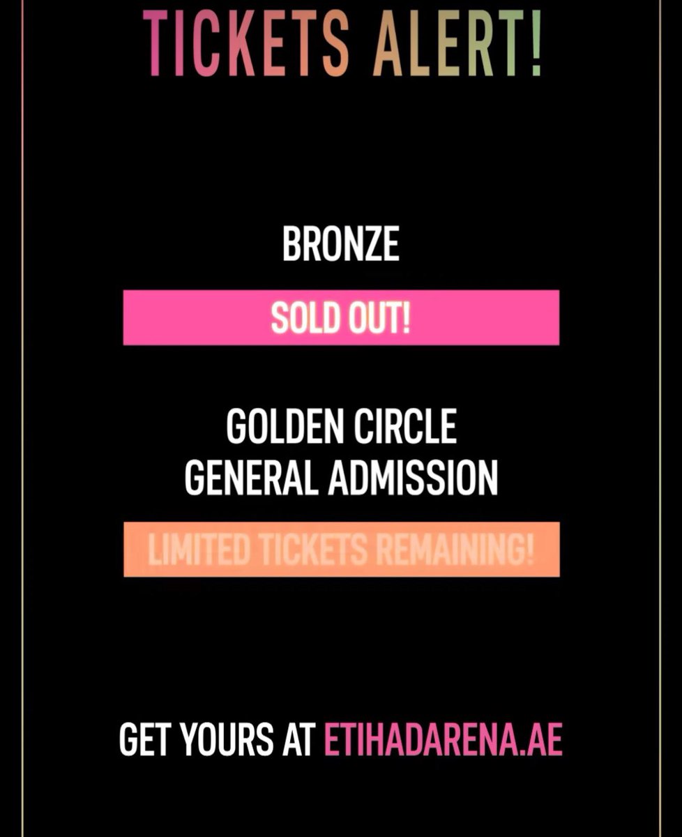 JLotickets's tweet image. ABU DHABI JLOVERS! Tickets for tomorrow show is almost SOLD OUT. Get your tickets today for the party of the summer💖 
onthejlo.com