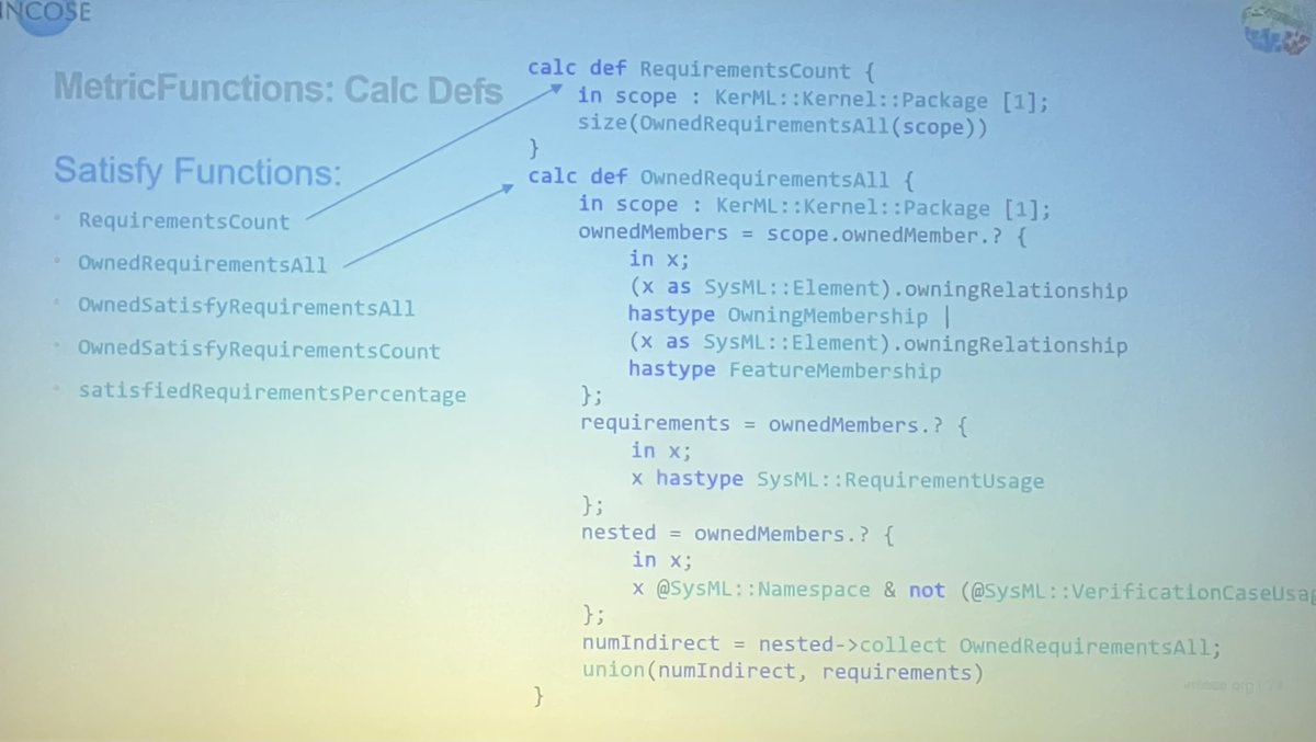 Sean Densford of Dassault Systemes presents “Case Studies for Querying the Model - SysML V2”, using SysML v2 itself to write evaluable calculations for meta-querying of SysML v2 models. #incoseIS