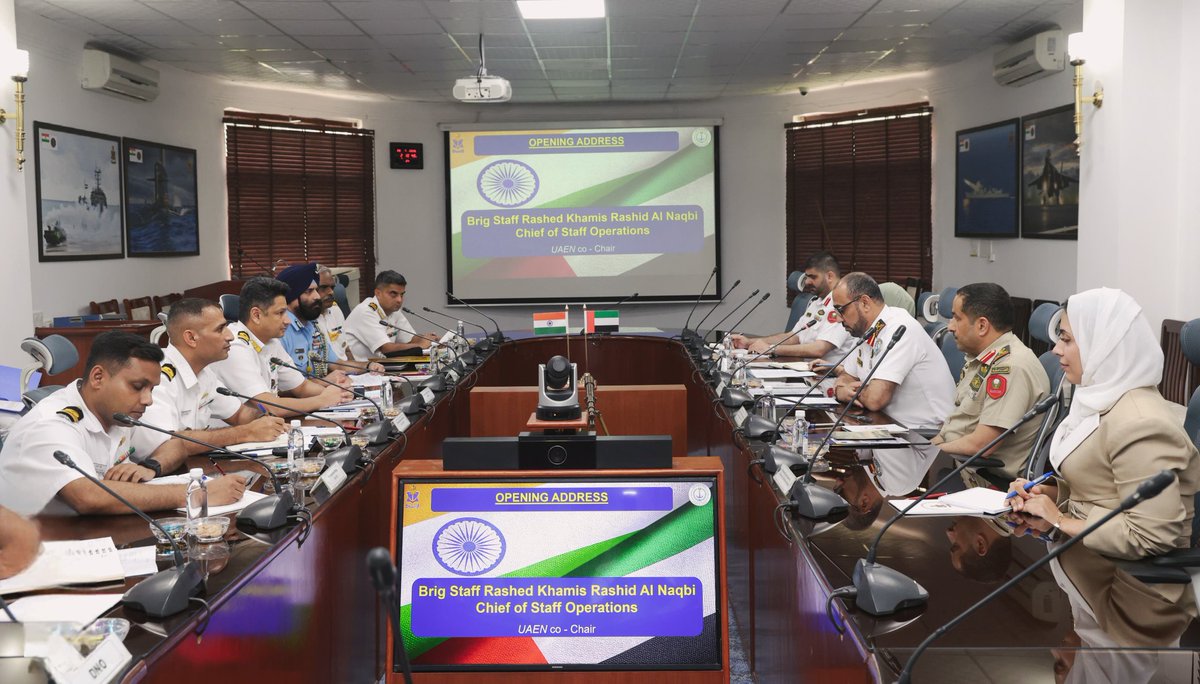 indiannavy's tweet image. The 9th #IndianNavy - #UAENavy Staff Talks successfully concluded in New Delhi, marking another milestone in the deep-rooted maritime partnership.
Co-chaired by Cmde Kartik Srimal, Cmde (Foreign Cooperation), and Brigadier Staff Rashed Khamis Rashid Al Naqbi, Chief of Staff…