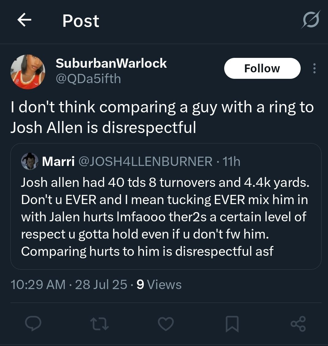 JOSH4LLENBURNER's tweet image. Lucky asf u blocked me. Comparing hurts to allen is disrespectful lol. A ring means shit when known bums have rings. Known bums don't have mvps