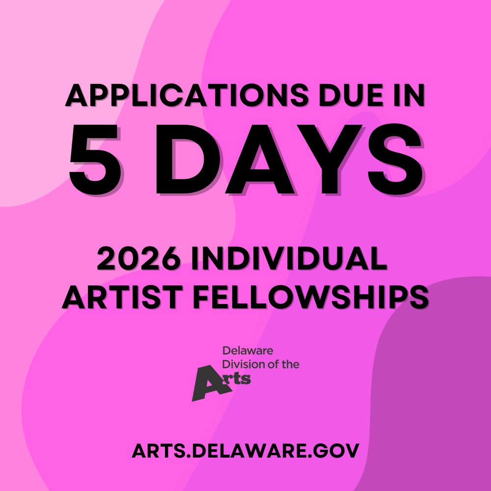ArtsDelaware's tweet image. 5 days left! Applications for the Delaware Individual Artist Fellowships are due Friday, August 1. Start your application as soon as possible so you have time to gather work samples, request any supporting info, and review before you submit.
Apply now: arts.delaware.gov/artist-fellows…