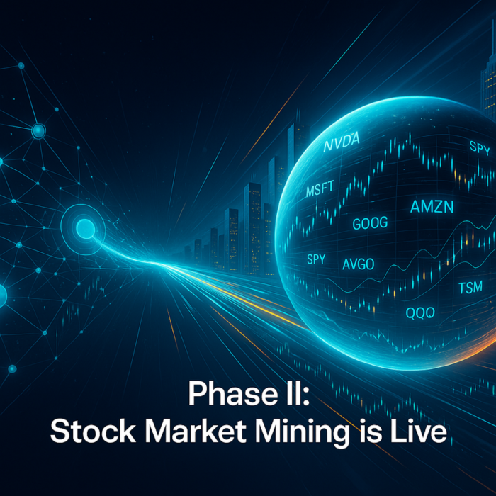 ⚡️ UNLOCKED: Phase II — Stock Market Mining is Live! ⚡️ 

Market Potential:  
- Phase I, dTao: $400M ($4B max) 
- Phase II, U.S. Stocks &amp; ETFs: $95 Trillion  

Stock market mining now comes to Bittensor — a trillion dollar leap forward.  

Investing88 is building the future of