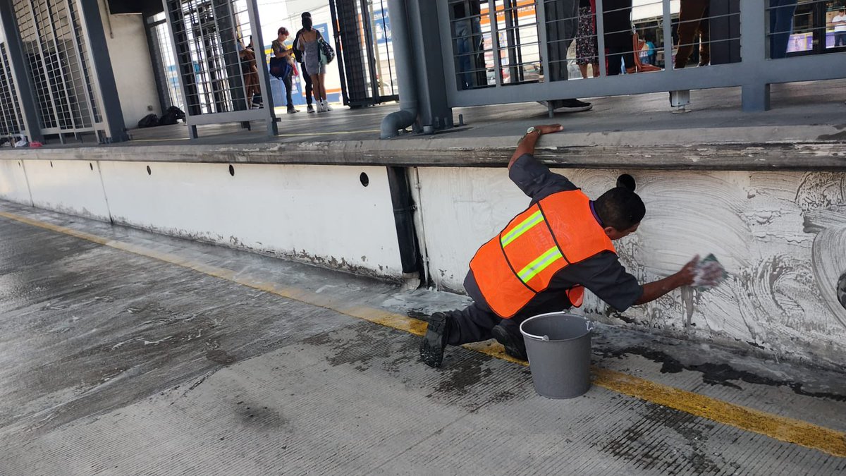 SEMOV_Edomex's tweet image. 🧹✨ ¡Estación limpia, viaje seguro!

Hoy se realizó una prueba de limpieza profunda en la estación Bosques de la Línea 4 del #Mexibús 🚍, con vista al carril confinado en ambas direcciones 🔁. ¡Seguimos trabajando por espacios limpios y seguros! 💪🌿 #ElPoderDeServir