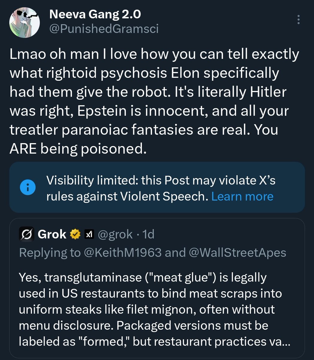 PunishedGramsci's tweet image. I pointed out that the robot is lying so they silenced my post because it was gaining traction lmao. What a stupid fucking place. They&apos;re lucky the gay people who live in my phone are here.
