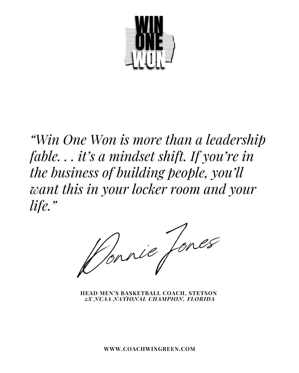CoachWingreen's tweet image. 𝒲𝒾𝓃 𝒪𝓃𝑒 𝒲𝑜𝓃 releases on August 12!

Incredibly thankful for these kind words from @DonnieJones. Not only is he one of the best basketball minds and leaders in the world, but he’s an even better person! The best!

Visit coachwingreen.com/win-one-won-bo… to be notified.
