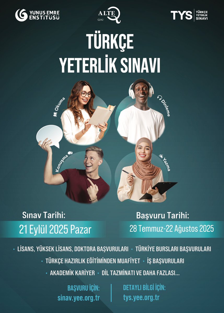Zagreb Yunus Emre Enstitüsü tarafından 21 Eylül 2025 tarihinde gerçekleştirilmesi öngörülen Türkçe Yeterlilik Sınavı (TYS) başvuruları açılmıştır.

Detaylı bilgi için: tys.yee.org.tr