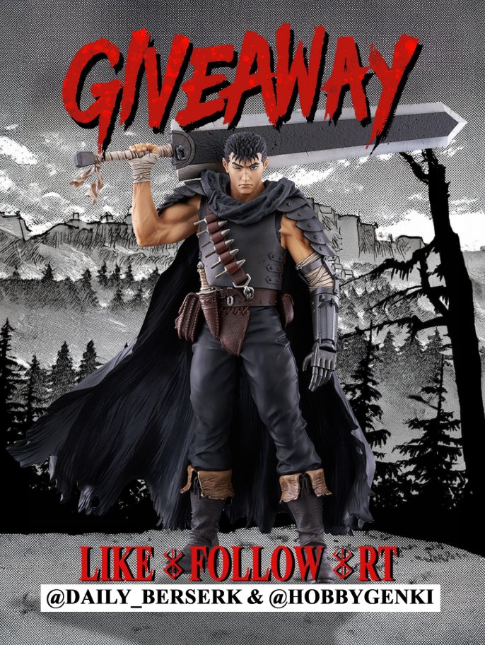Daily Berserk 𒉭 (@daily_berserk) on Twitter photo 🎉 BERSERK GIVEAWAY! 🎉
We're teaming up with <a href="/HobbyGenki/">Hobby-Genki</a> & <a href="/daily_berserk/">Daily Berserk 𒉭</a>
to make you win a PUP Guts⚔️
To enter:
- Follow <a href="/HobbyGenki/">Hobby-Genki</a> & <a href="/daily_berserk/">Daily Berserk 𒉭</a>
- Like ❤️ & Retweet 🔁 this post
- Tag 1 friend in the replies
📅 End in 1 Week 🎉 BERSERK GIVEAWAY! 🎉
We're teaming up with <a href="/HobbyGenki/">Hobby-Genki</a> & <a href="/daily_berserk/">Daily Berserk 𒉭</a>
to make you win a PUP Guts⚔️
To enter:
- Follow <a href="/HobbyGenki/">Hobby-Genki</a> & <a href="/daily_berserk/">Daily Berserk 𒉭</a>
- Like ❤️ & Retweet 🔁 this post
- Tag 1 friend in the replies
📅 End in 1 Week