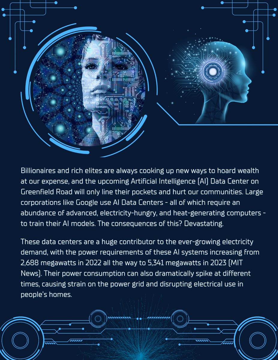 lancstandsup's tweet image. AI Data Centers - like the one being proposed for Greenfield Rd., Lancaster - devour large amounts of electricity and would harm our community. Read more below: