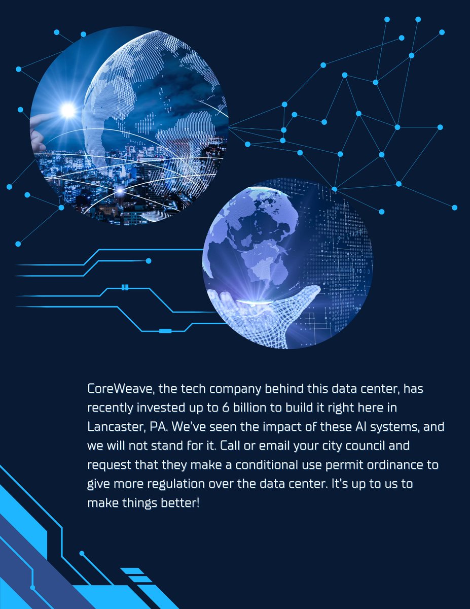 lancstandsup's tweet image. AI Data Centers - like the one being proposed for Greenfield Rd., Lancaster - devour large amounts of electricity and would harm our community. Read more below: