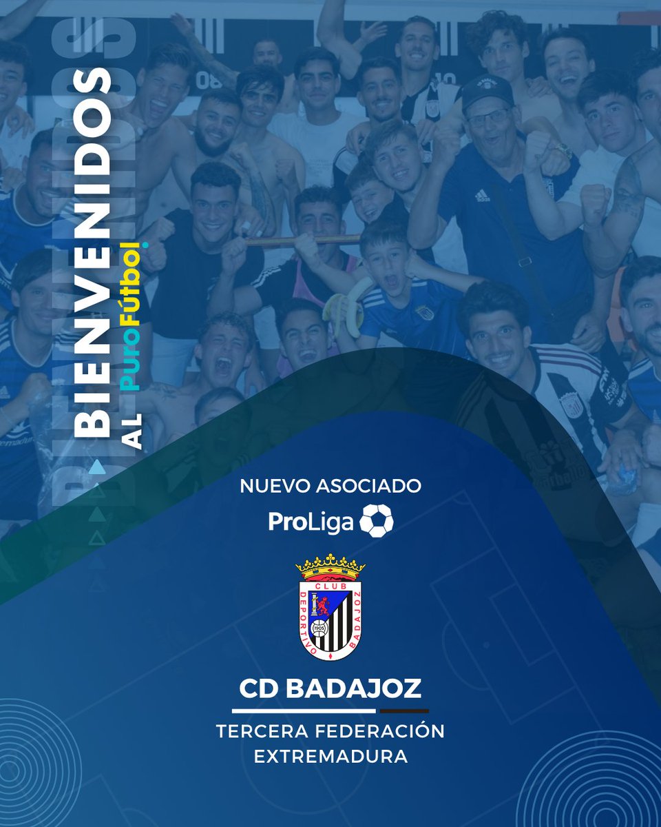 ProLiga Fútbol (@proligafutbol) on Twitter photo 👋 ¡Bienvenidos!
El <a href="/CDBadajoz/">CD Badajoz</a> se adhiere a <a href="/ProLigaFutbol/">ProLiga Fútbol</a>. ⚽️
El club, fundado en 1905 y refundado en 2012, representa el espíritu y la pasión de una de las aficiones más fieles de España.
Gracias por confiar en <a href="/ProLigaFutbol/">ProLiga Fútbol</a>. 🙌
#UnidosPorLosMismosValores 👋 ¡Bienvenidos!
El <a href="/CDBadajoz/">CD Badajoz</a> se adhiere a <a href="/ProLigaFutbol/">ProLiga Fútbol</a>. ⚽️
El club, fundado en 1905 y refundado en 2012, representa el espíritu y la pasión de una de las aficiones más fieles de España.
Gracias por confiar en <a href="/ProLigaFutbol/">ProLiga Fútbol</a>. 🙌
#UnidosPorLosMismosValores