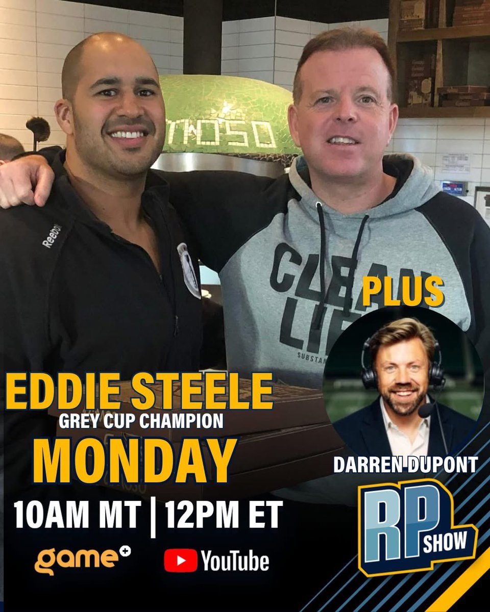 The Rod Pedersen Show (@rodpedersenshow) on Twitter photo π TODAY on The Rod Pedersen Show
Grey Cup Champ <a href="/Eddie_Steele97/">Eddie Steele</a> joins the show!
PLUS: <a href="/darrendupont/">Darren Dupont</a> is back with his hot takes!
πΊ Tune in at 10AM MT / 12PM ET
β‘οΈ <a href="/GamePlusNetwork/">Game+ Network</a>
π² Live on YouTube: youtube.com/live/3k2bo4Ev9β¦
Big talk. Big guests. Big show. Donβt miss it! π TODAY on The Rod Pedersen Show
Grey Cup Champ <a href="/Eddie_Steele97/">Eddie Steele</a> joins the show!
PLUS: <a href="/darrendupont/">Darren Dupont</a> is back with his hot takes!
πΊ Tune in at 10AM MT / 12PM ET
β‘οΈ <a href="/GamePlusNetwork/">Game+ Network</a>
π² Live on YouTube: youtube.com/live/3k2bo4Ev9β¦
Big talk. Big guests. Big show. Donβt miss it!