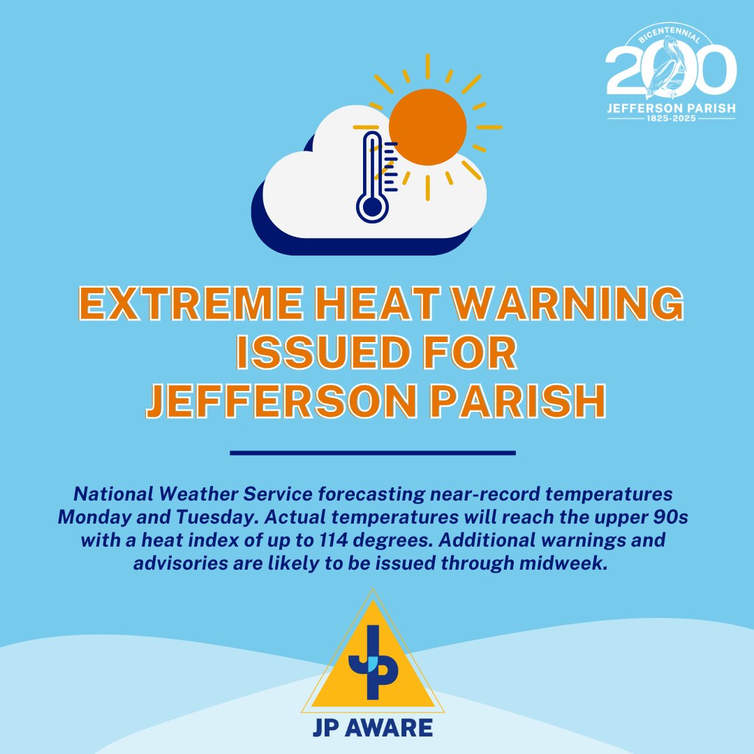 JeffParishGov's tweet image. As a reminder, Jefferson Parish Library branches are open and can be used for residents to get out of the heat. For locations &amp;amp; hours, visit JPLibrary.net. Due to a maintenance issue, the North Kenner Library will be closed today. More info: jeffparish.gov/CivicAlerts.as….