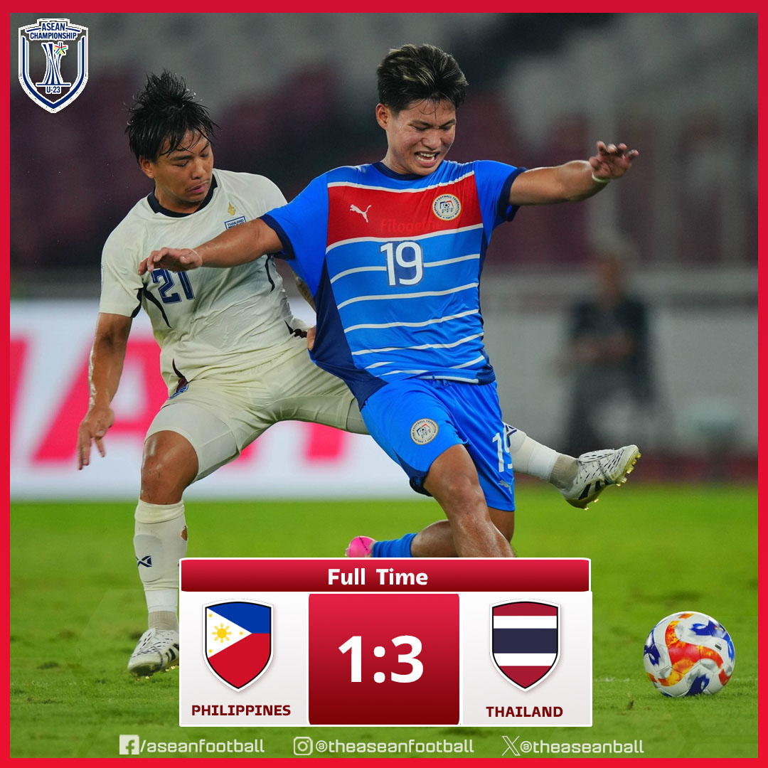 ✨ASEAN U23 CHAMPIONSHIP 2025 |🥉3rd Place

FT: Philippines 🇵🇭 1️⃣- 3️⃣  🇹🇭 Thailand

#AFFU23 #ASEANU23