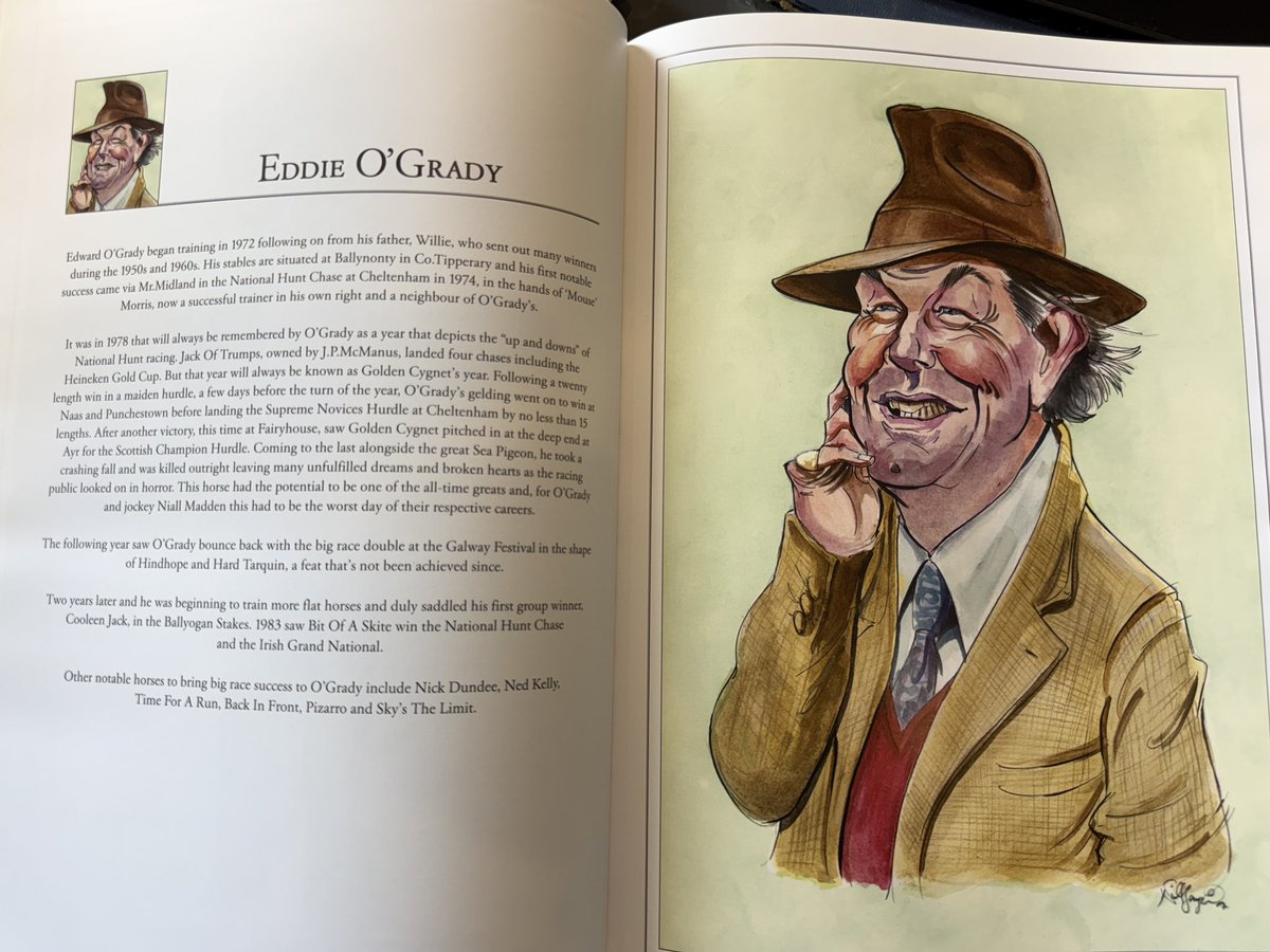 Sorry to hear of the passing of Edward O’Grady. I drew this caricature back in 2007 for a book I created on horse racing trainers.”