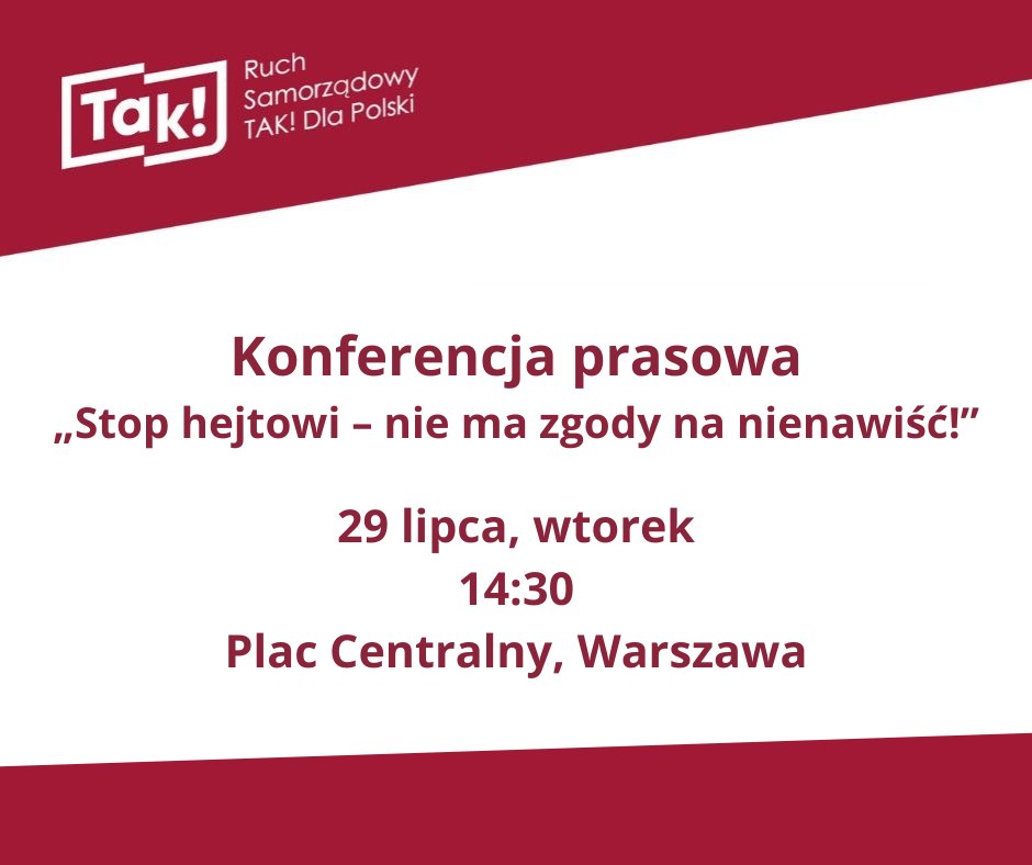 <a href="/takdlapolski/">Ruch Samorządowy Tak Dla Polski</a> zaprasza na konferencję prasową 
<a href="/KarnowskiSopot/">Jacek K. Karnowski</a> 
<a href="/RKaznowska/">Renata Kaznowska</a> 
<a href="/ChecinskiPrez/">Arkadiusz Chęciński</a> 
<a href="/JachimMagdalena/">Magdalena Czarzyńska-Jachim</a>
<a href="/RomanSzelemej/">Roman Szełemej</a> 
<a href="/ElaRadwan/">Elżbieta Radwan</a>