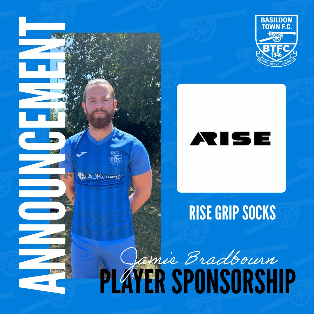 BasTownFC's tweet image. Thank you RISE grip socks for sponsoring Jamie Bradbourn for the 25/26 season! #UTT 🔵