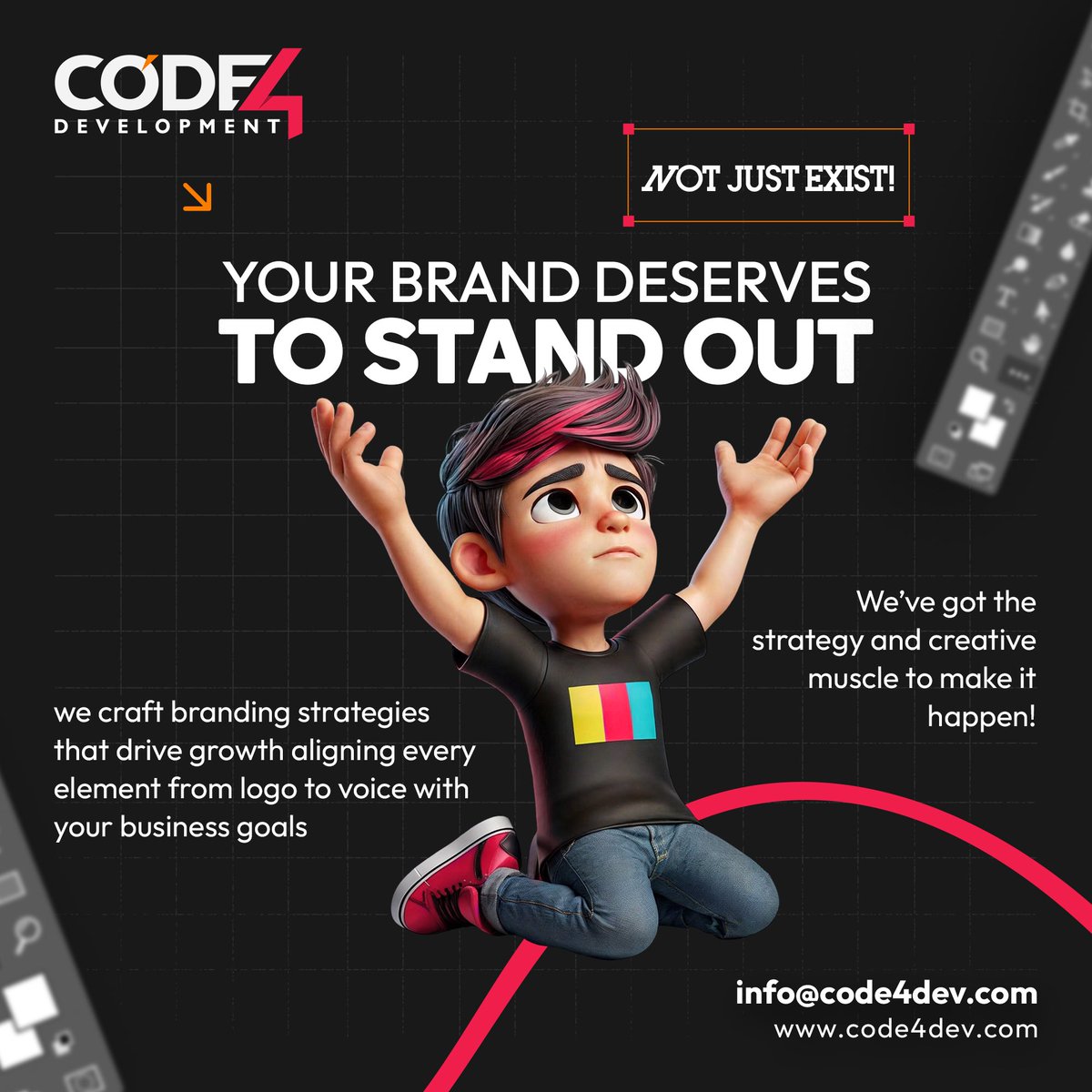 Code4DevX's tweet image. 🎨 Your brand deserves to stand out!
Code4dev can help you:
✔️ Create design logos, palettes & brand guides.
✔️ Research audience & competitors.
✔️ Build brand stories, content & social strategy.
✔️ Refresh your brand for future goals.
#visualidentity #digitalbranding