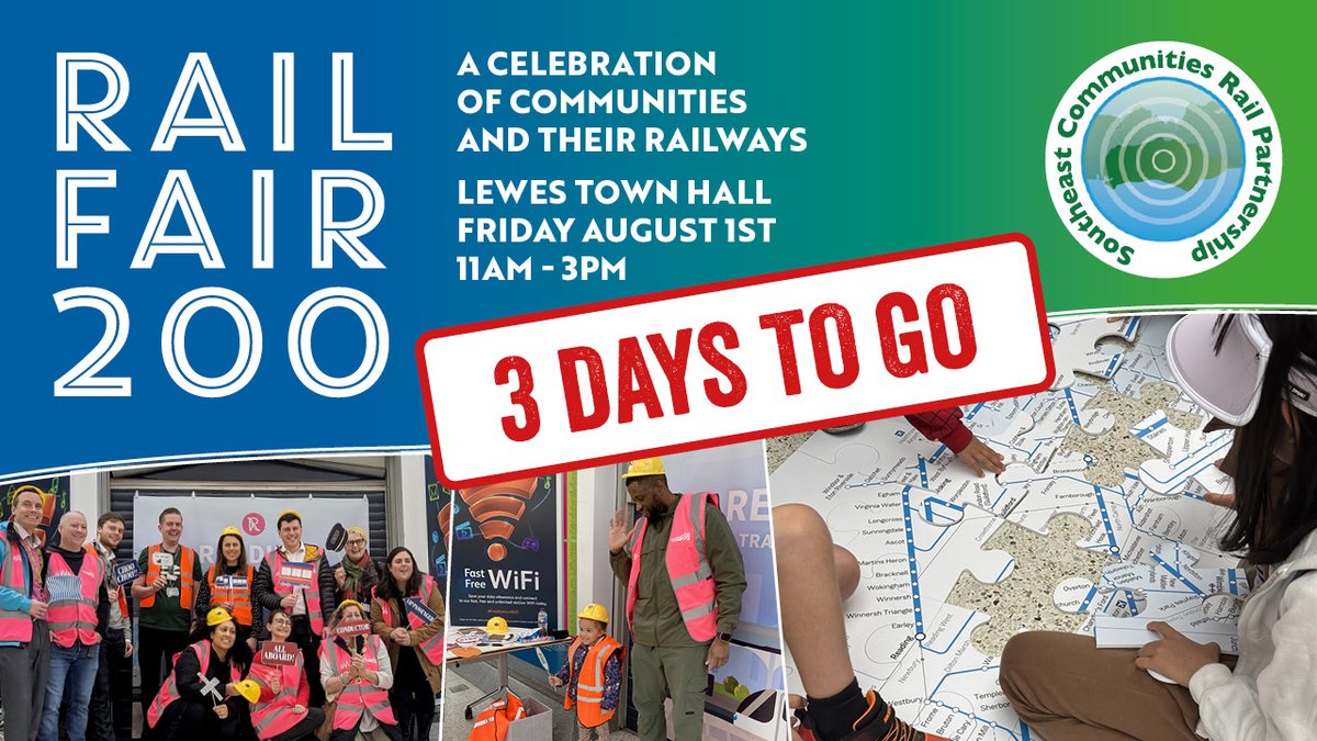 SoutheastCRP (@southeastcrp) on Twitter photo Not long to go now until the FREE major celebration of communities and their railways in the South East!
Will we see you in Lewes on Friday (1 August)?
<a href="/SouthernRailUK/">Southern</a> <a href="/CommunityRail/">Community Rail Network</a> <a href="/railway200/">railway200</a> <a href="/Se_Railway/">Southeastern</a> <a href="/SW_Help/">SWR Help</a> <a href="/GWRHelp/">GWR</a> <a href="/CrossCountryUK/">CrossCountry Trains</a> <a href="/networkrail/">Network Rail</a> Not long to go now until the FREE major celebration of communities and their railways in the South East!
Will we see you in Lewes on Friday (1 August)?
<a href="/SouthernRailUK/">Southern</a> <a href="/CommunityRail/">Community Rail Network</a> <a href="/railway200/">railway200</a> <a href="/Se_Railway/">Southeastern</a> <a href="/SW_Help/">SWR Help</a> <a href="/GWRHelp/">GWR</a> <a href="/CrossCountryUK/">CrossCountry Trains</a> <a href="/networkrail/">Network Rail</a>