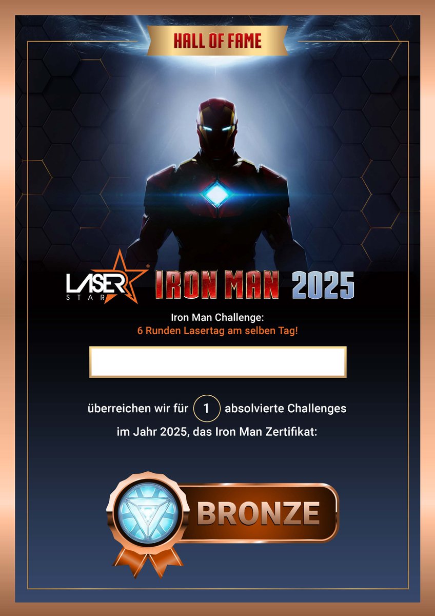 _Laserstar's tweet image. 🎯 Ferienstart = Iron Man Time!
6 Runden Lasertag an einem Tag – schaffst du&apos;s?
🏆 Bronze, Silber, Gold oder Platin sichern!

🔥 Jetzt als Ferienaktion bei Laserstar Berlin:
👉 laserstar.rocks/berlin/iron-ma… 

#IronManChallenge #LaserstarBerlin #Ferienstart #Lasertag