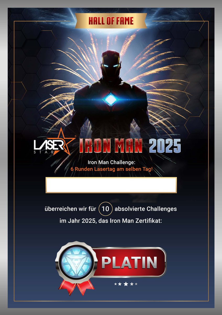 _Laserstar's tweet image. 🎯 Ferienstart = Iron Man Time!
6 Runden Lasertag an einem Tag – schaffst du&apos;s?
🏆 Bronze, Silber, Gold oder Platin sichern!

🔥 Jetzt als Ferienaktion bei Laserstar Berlin:
👉 laserstar.rocks/berlin/iron-ma… 

#IronManChallenge #LaserstarBerlin #Ferienstart #Lasertag