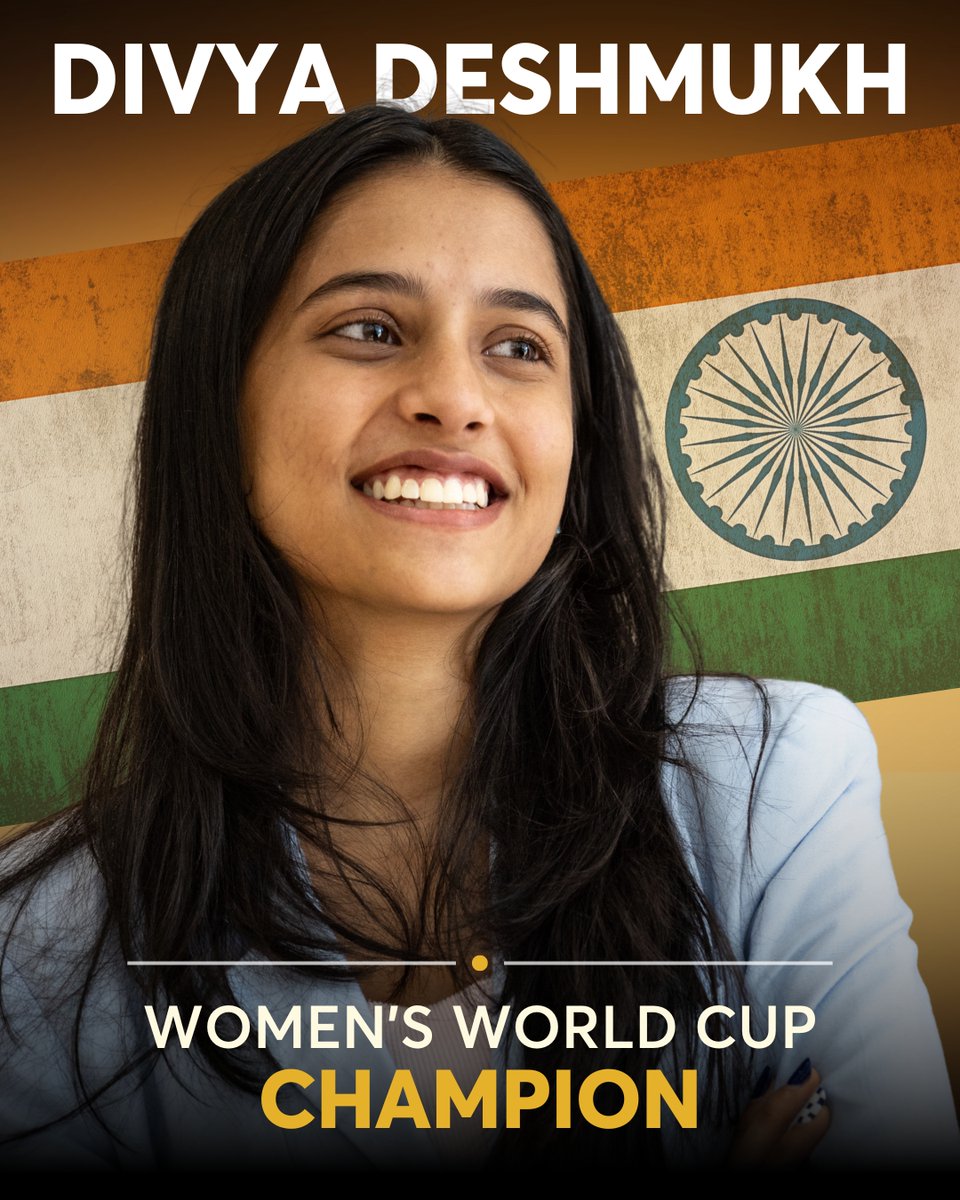 NorwayChess's tweet image. History made. 🏆🇮🇳

Divya Deshmukh is the 2025 FIDE Women’s World Cup Champion and India’s 88th Grandmaster.

In an all-Indian final that went to tiebreaks, Divya beat Humpy Koneru 2.5 to 1.5. She drew the first Rapid game and won the second with Black.

By reaching the final,…