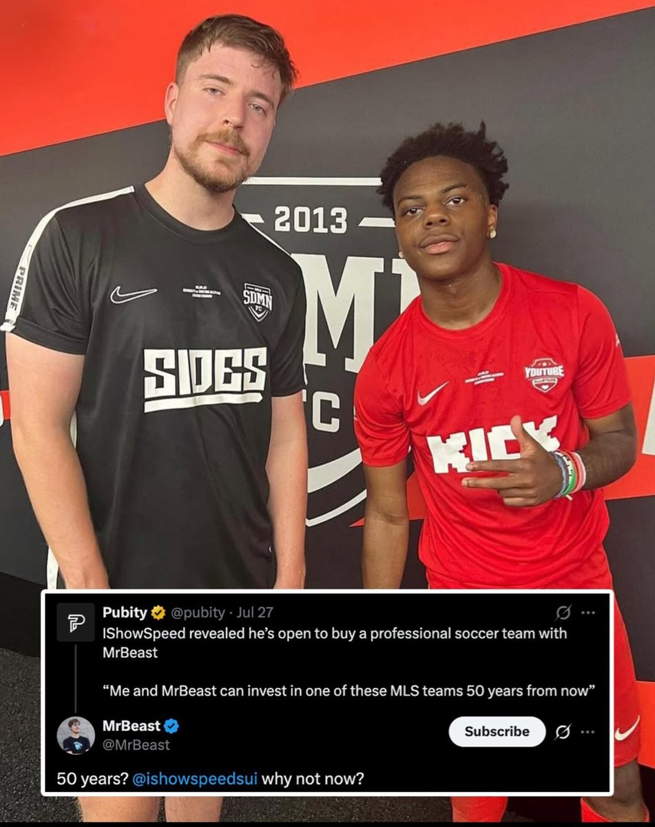 From YouTube to the pitch?
IShowSpeed and MrBeast talking MLS team ownership. The future of football is looking wild! 👀