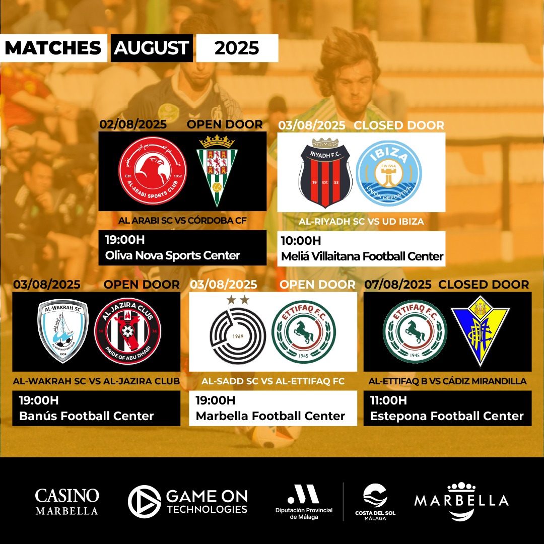 📌 New list 🔝 of friendly matches 
🖥️ Tickets available on our website (MATCHES section)

📌 Nueva lista 🔝 de partidos amistosos 
🖥️ Entradas disponibles en nuestra web (seccion PARTIDOS) 

#marbellafootballcenter #mfc #marbella #playasyoutrain #friendlymatches