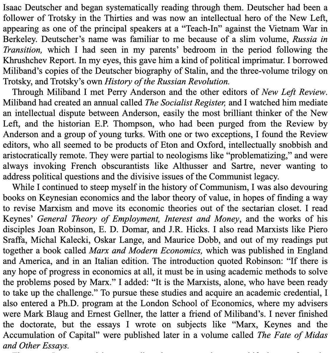 intothefuture45's tweet image. Currently reading Radical Son, David Horowitz's memoir of his upbringing in a Communist family, as a creator of the New Left, and his break with the Left as a whole. Here he recounts meeting Ralph Miliband, father of our environment secretary Ed Miliband, during time in London.