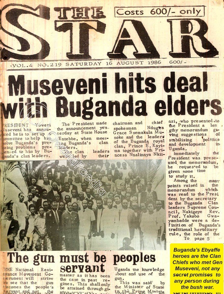 TonyOwana's tweet image. M7-BATAKA CLINCHED EBYAFFE
In the bush war NRM never promised restoration of @BugandaKingdom_ or any kings but deferred such contentious issues to AFTER victory.
Ebyaffe came from such discussions with @KagutaMuseveni, as Minister @Hon_Ssebugwawo who was a key negotiator, knows.