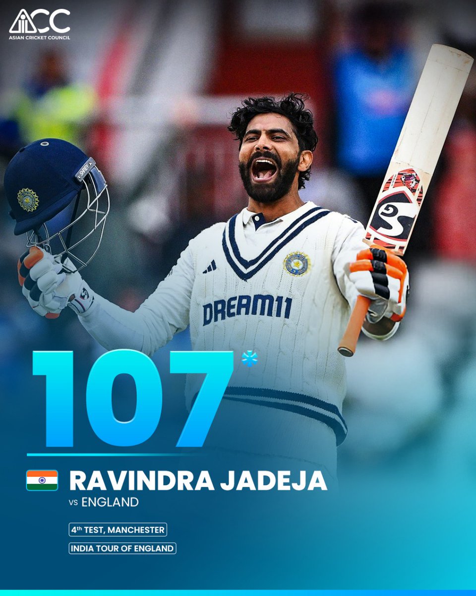ACCMedia1's tweet image. A true warrior’s knock!🛡️

In the heat of Day 5 pressure, Ravindra Jadeja stood tall, delivering an unbeaten century for India. 🇮🇳🔥 🇮🇳

#ACC #ENGvIND
