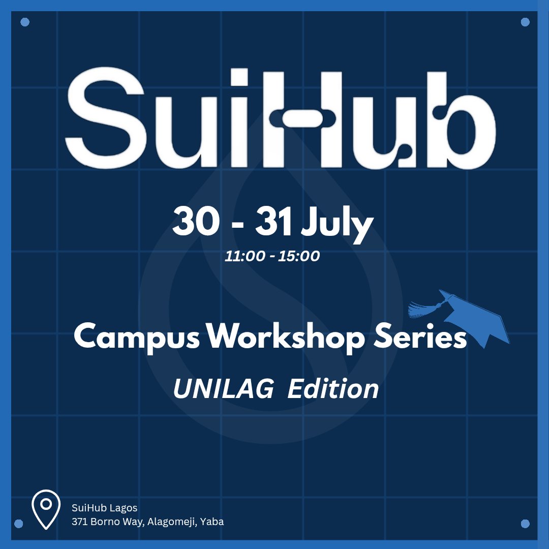 Introducing the Campus Workshop Series at SuiHub Lagos!
First up: University of Lagos 🎓

Two days of learning, building, and exploring the Sui ecosystem with fellow student devs.

📍 371 Borno Way
🗓 July 30–31 | 11AM–3PM
lu.ma/m2rcg8pu