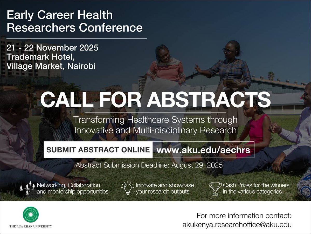 AKUMCEA's tweet image. Are you an early career researcher ready to transform healthcare? 🧠💡
Join us at the 2025 Conference, where fresh ideas meet global expertise to drive real change in access, quality & innovation. To submit your abstract and register visit: aku.edu/events/aechrs/…