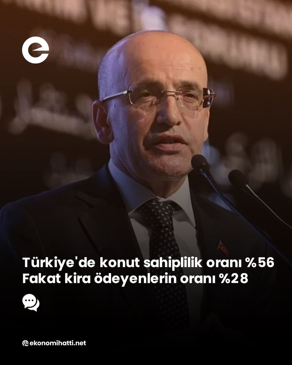 ⭕️ Hazine ve Maliye Bakanı Mehmet Şimşek:

🗣️ "Türkiye'de konut sahiplilik oranı %56. Fakat kira ödeyenlerin oranı %28

Hanelerin %72'si kira ödemiyor. Bu nasıl oluyor, bir aile apartman yapıyor ve tüm aile orada kirasız kalıyor”